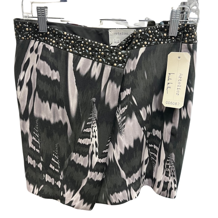 Artelier Nicole Miller 100% Silk Studded Waist Skirt Nwt Size M